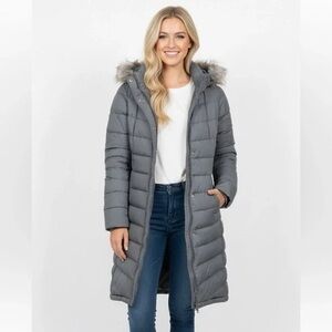 Garnet Hill Gray Puffer Coat with Faux Fur Hood sz 6